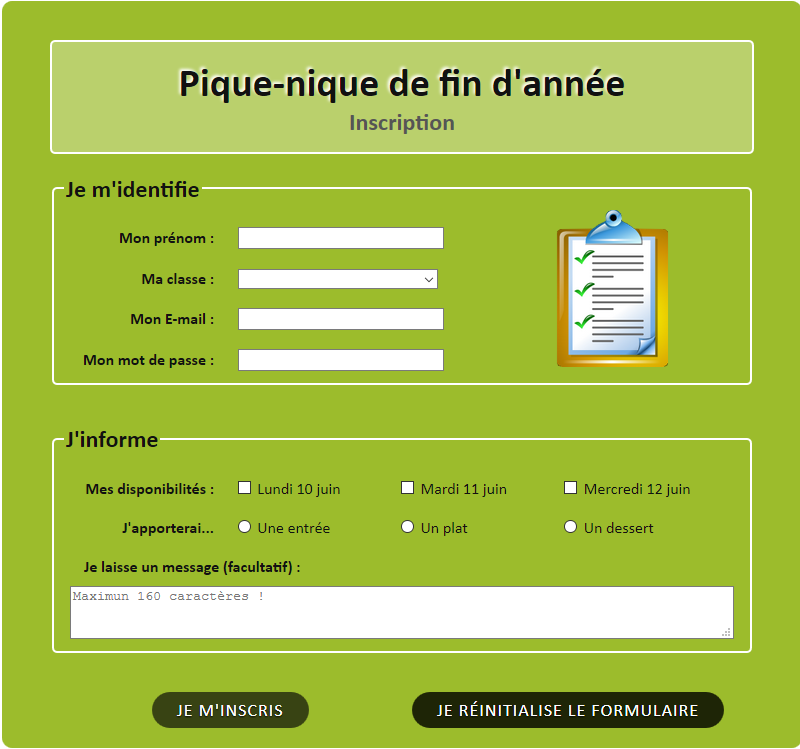 exemple de code HTML de formulaire